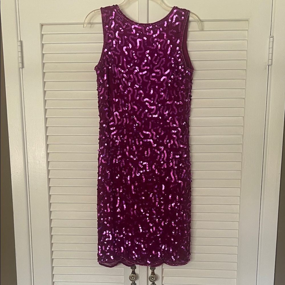 Glamorous Sequin Midi Dress in Fuchsia